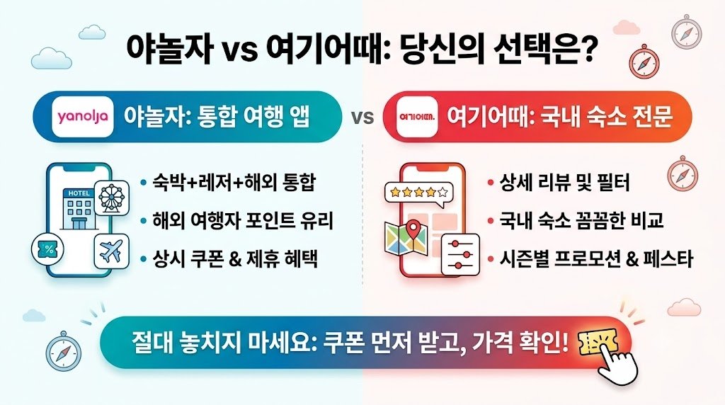 야놀자 여기어때 핵심 특징 및 장단점 비교 인포그래픽