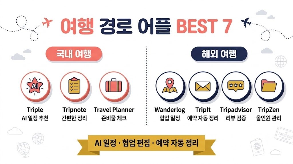 국내 및 해외 여행 경로 어플 BEST 7 비교 인포그래픽