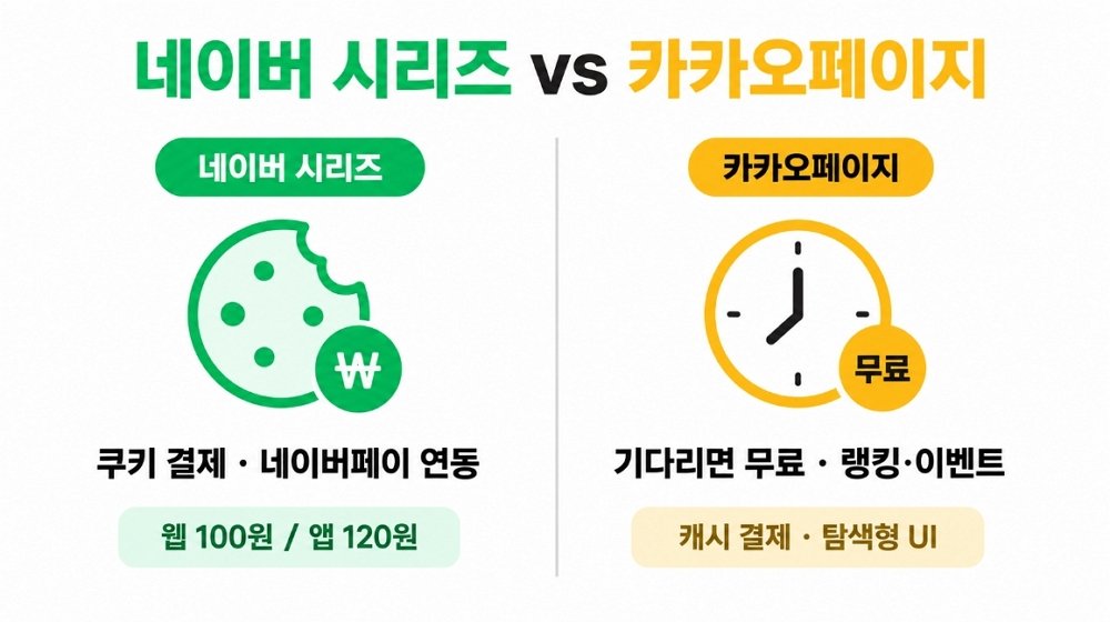 네이버 시리즈 카카오 페이지 비교 가격 인포그래픽