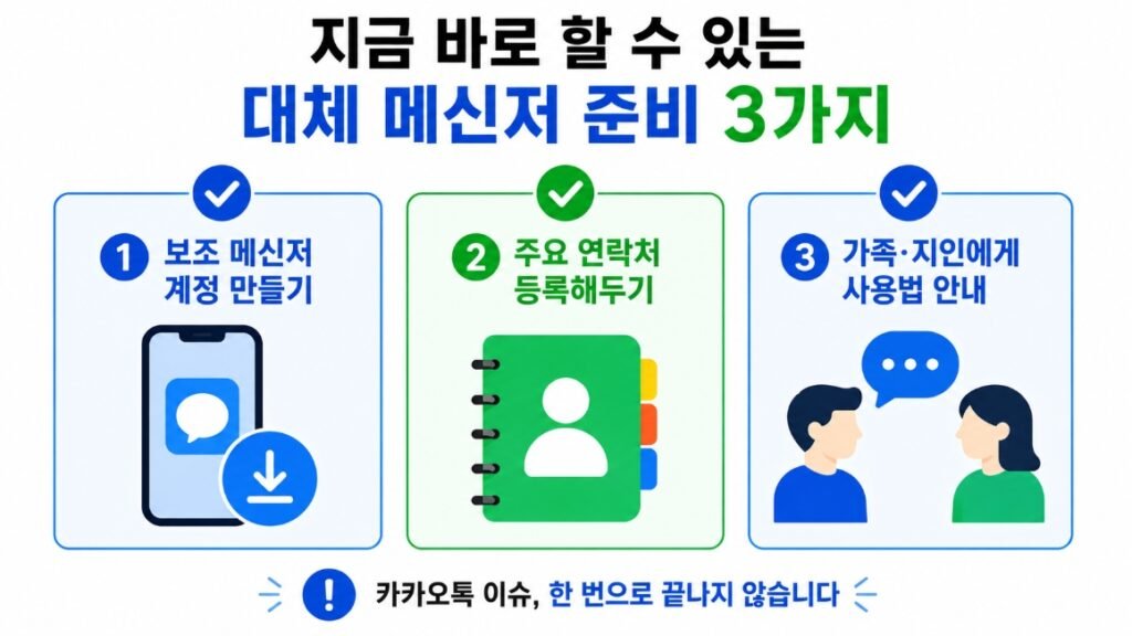 보조 메신저 계정 만들기, 연락처 등록, 가족 안내 등 카카오톡 이슈에 대비하는 3가지 준비 방법